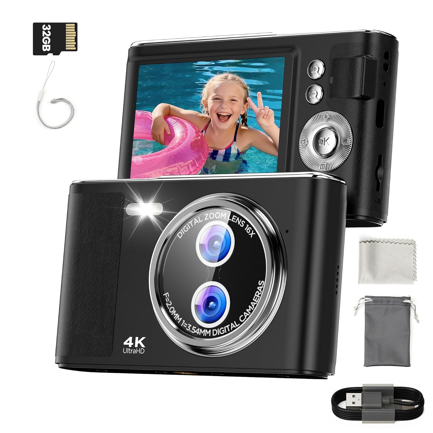 32GB Digital Camera Compact 48MP Autofocus 16X Digital Zoom Photo Camera: 2.8 Inch 4K LCD Screen Portable Vlogging Photography Camera for Kids, Beginners, Teens, Students with...