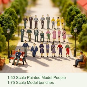 50 Pieces O Scale 1:50 People with 6 Park Benches Model Railway Train People Figures Standing Seated Passengers for Train Railway Scenery 50 Pieces O Scale 1:50 People with 6 Park Benches Model Railway Train People Figures Standing Seated Passengers for Train Railway Scenery