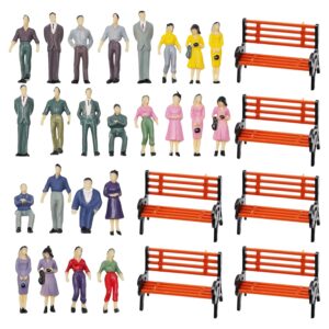 50 Pieces O Scale 1:50 People with 6 Park Benches Model Railway Train People Figures Standing Seated Passengers for Train Railway Scenery