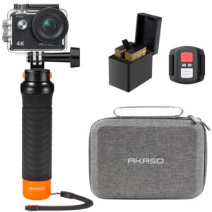 AKASO EK7000 4K30FPS 20MP WiFi Action Camera with EIS Ultra HD 131FT Waterproof Underwater Camera Remote Control 4X Zoom Support External Microphone Black with Floating Handle Grip