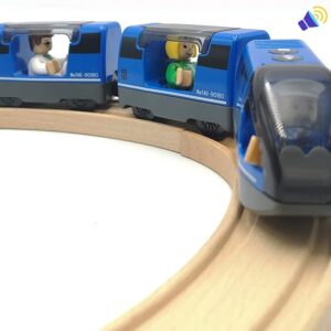 Battery Operated Train for Wooden Train Track Set Toys for Toddlers 3 4 5 Year Old Boys Kids Magnetic Couplings City Vehicle with Figures(Without Battery)