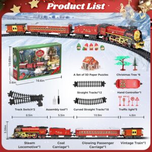 Christmas Train Set around under The Tree, Electric Christmas Train for Kids, Xmas Toy Train with Remote Sound Smoke Light, Steam Locomotive Christmas Toy Gift for Boy Girl,...