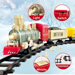 Christmas Train Set for Kids, Electric Toy Train with Light & Sound, Battery Powered Locomotive with 3 Cars & 10 Tracks, Gift for Boys Girls 3 4 5 6 7 Years Old