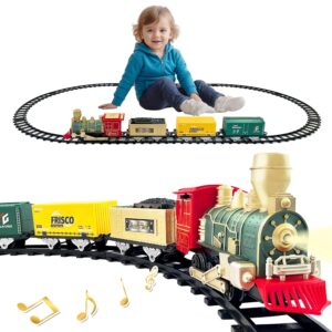 Christmas Train Set for Kids, Electric Toy Train with Light & Sound, Battery Powered Locomotive with 3 Cars & 10 Tracks, Gift for Boys Girls 3 4 5 6 7 Years Old