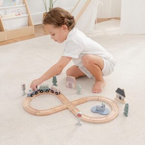Comfy Cubs 30-Piece Wooden Train Set for Toddlers Ages 1+, Fun & Eco Friendly Toddler Train Set with Complete Toy Town - Creative Wooden Toys Promoting Imaginative Play with...
