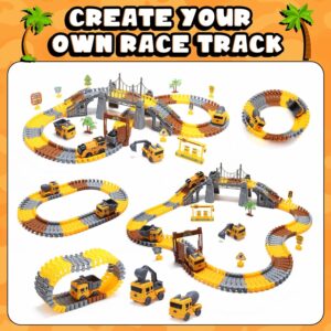 Construction Toys Race Track Set 178 PCS for Kids, Flexible Train Tracks with 1 Electric Train, Excavator,Cement Truck,Loading Truck Engineering Vehicle Playset,Gifts for 3 4 5...