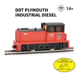 Cpinmicn DDT Plymouth Industrial Diesel Locomotive, HO Scale 1:87, Classic 1879 Model Train, Knuckle Coupler with Metal Coil Spring, Red and Black, 4.72 x 1.46 x 2.17 Inches,...