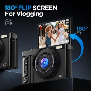 Digital Camera 4K for Photography Vlogging: 64MP Cameras for Video with Autofocus – 16X Zoom Photo Camera Gifts for Teens Ages 8-18 – 180°Flip Screen Compact Cámara – Point… Digital Camera 4K for Photography Vlogging: 64MP Cameras for Video with Autofocus - 16X Zoom Photo Camera Gifts for Teens Ages 8-18 - 180°Flip Screen Compact Cámara - Point...