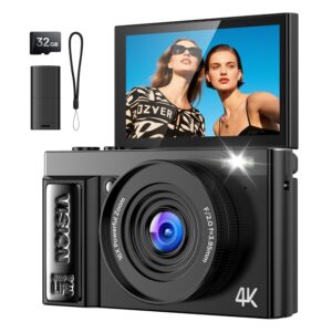 Digital Camera 4K for Photography Vlogging: 64MP Cameras for Video with Autofocus - 16X Zoom Photo Camera Gifts for Teens Ages 8-18 - 180°Flip Screen Compact Cámara - Point...