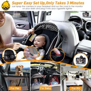 DoHonest Baby Car Camera for Backseat: HD 1080P Easy Setup Carseat Camera Rear Facing Infant - Clear Night Vision 360° Rotating Baby Car Monitor