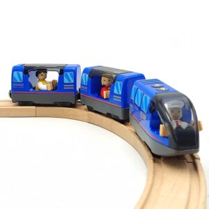 DSHMIXIA Battery Operated Train Set for Wooden Track Toys - Action Locomotive with Magnetic Connection (Blue, Ages 3-5)