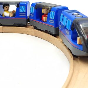 DSHMIXIA Battery Operated Train Set for Wooden Track Toys - Action Locomotive with Magnetic Connection (Blue, Ages 3-5)