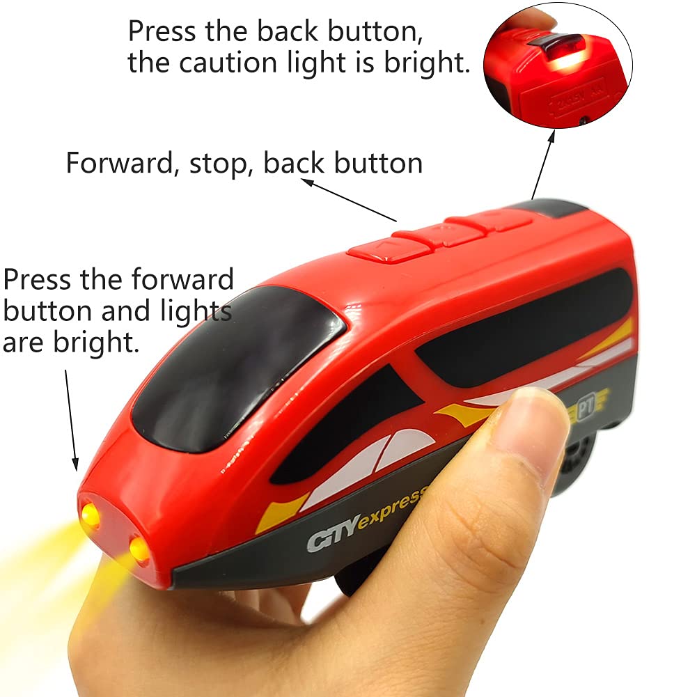 DSHMIXIA Battery Operated Trains for Wooden Train Track Set Locomotive with Light for Toddlers 3 4 5 Year Old Boys Red High Speed Magnetic Couplings with Passengers(Without...