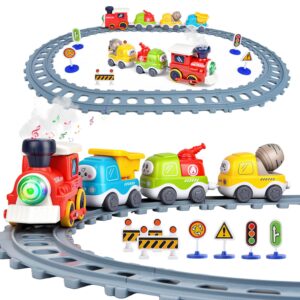 Electric Train Set for Toddlers,Train Toys with Lights,Realistic Music Sound, Steam Spray,Traffic Sign, Magnetic Train Connection Car Toys with Tracks,Christmas Birthday Gifts...