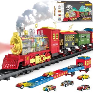 Electric Train Set Train Toys with Lights & Sound, Toy Train Steam Locomotive with Cargo Cars & Tracks, Rechargeable Battery Toddler Model Train Set for 3 4 5 6 7 8+ Year Old...