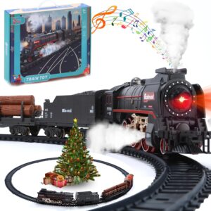 Electric Train Set with Smoke, Sound and Lights, Track Toy for Toddlers and Kids, Birthday Gift for Boys and Girls