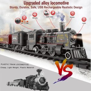Electric Train Sets for Kids Metal Alloy Christmas Train Toys Steam Locomotive, Glowing Passenger Carriages, Luxury Tracks, Light & Sounds Rechargeable Birthday Gifts for Boys...