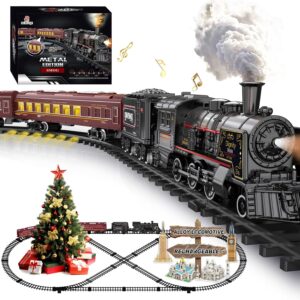 Electric Train Sets for Kids Metal Alloy Christmas Train Toys Steam Locomotive, Glowing Passenger Carriages, Luxury Tracks, Light & Sounds Rechargeable Birthday Gifts for Boys...