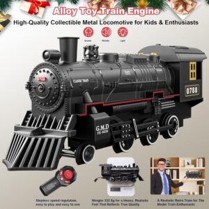 Electric Train Sets Remote Control for Kids Metal Alloy Christmas Train Toys Steam Locomotive, Glowing Passenger Carriages, Luxury Tracks, Light & Sounds Rechargeable Birthday...