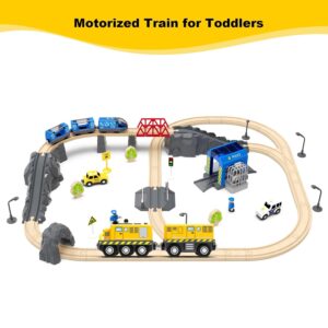 Electric Train Toy with Magnetic Connection,Battery Operated Locomotive Train, Compatible with Wooden Tracks for Kids Toddler Boys and Girls Gift (Yellow Train)