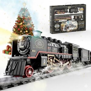 for Kids! Electric Train Set for Boys & Kids 3-8+ Year Old, Vintage Locomotive with Steams, Lights & Sounds – Railway Toy with Tracks, Cargo & Carriages – Top Holiday Present.