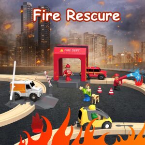 Gaint Bean 72Pcs Fire Station Wooden Train Set, Gift Packed Toy Railway Kits for Kids Toddler Boys & Girls 3,4,5 and Up– Premium Wood Construction Track Gaint Bean 72Pcs Fire Station Wooden Train Set, Gift Packed Toy Railway Kits for Kids Toddler Boys & Girls 3,4,5 and Up– Premium Wood Construction Track