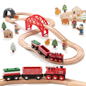 Giant bean 36PCS Forest Wooden Train Set for Toddler- Expandable & Changeable Wooden Train Tracks Toy, Christmas Birthday Gift for Kids Boys and Girls 3-7