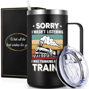 Gtmileo Gifts for Train Lovers for Dad Mom Husband Brother Sister Wife Friend Coworker, 14 Oz Insulation Stainless Steel with Handle & Lid Coffee Mug Train Gifts...