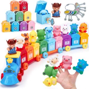 hahaland Toddler Learning Farm Train Set for Toddlers 1-3 Years - Counting Matching & Sorting Montessori Toys, Finger Puppets, Keys to Lock and Unlock Barns Birthday for Baby...