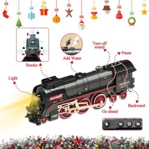 Hitish Train Set for Kids, Electric Train Toys with Realistic Light Sounds Smoke, Christmas Train Model Gifts for Toddlers Boys Girls, Steam Locomotive, Luxury Track & 2 Glowing...