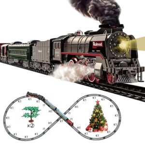 Hitish Train Set for Kids, Electric Train Toys with Realistic Light Sounds Smoke, Christmas Train Model Gifts for Toddlers Boys Girls, Steam Locomotive, Luxury Track & 2 Glowing...