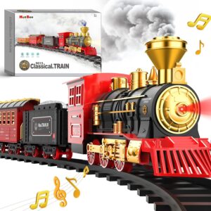 Hot Bee Train Set - Christmas Tree Train Toys for Boys with Smokes, Lights and Sound, Toy Train Set for Under Christmas Tree, Toddler Model Trains for 3 4 5 6 7 8+ Years Old...