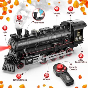 Hot Bee Train Set for Boys, Alloy Remote Control Train Sets with Steam Locomotive, Light Up Cars and Tracks, Electric Trains Set Toys for Toddler Kids, Christmas Toys Gifts for...