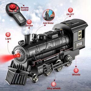 Hot Bee Train Set, Remote Control Train Toys w/Luxury Track & Glowing Passenger Carriages, Metal Electric Trains w/Smoke, Light & Sound, Toy Train Set for 3 4 5 6 7+ Years Old...