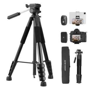 K&F CONCEPT 75" Lightweight Tripod, Camera Compact Tripod with Remote and 2-in-1 Phone Holder,Travel Phone Tripod with Removable 3-Way Pan Head for Selfie/Video...
