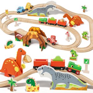 Lehoo Castle Wooden Train Set, Wooden Toddler Toys for 3 4 5 Year Olds Boys Girls, Learning Educational Kids Toys Birthday Gifts