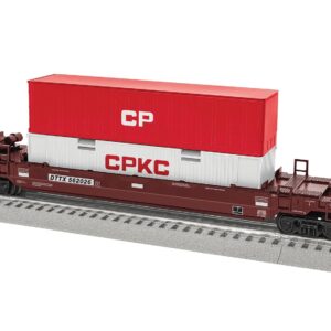 Lionel CPKC Maxi-Stack O Gauge Model Train Flatcar with Double Container Load