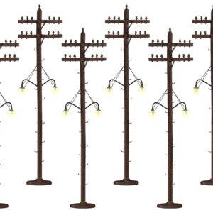 Lionel Electric O Gauge Model Train Accessories, Lighted Scale Telephone Poles, Pack of 6