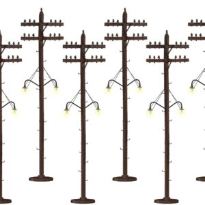 Lionel Electric O Gauge Model Train Accessories, Lighted Scale Telephone Poles, Pack of 6