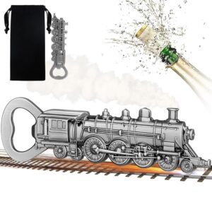 LULLEA Steam Train Bottle Opener, Unique Beer Opener for Men, Dad, Boyfriend, Birthday Gifts, Silver Locomotive with Black Velvet Bag, Perfect for Train Enthusiasts