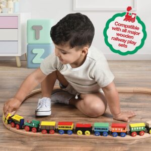 Play22 6006 Wooden 12 Pcs Magnetic Includes 3 Engines-Toy Train Sets for Kids Toddler Boys and Girls