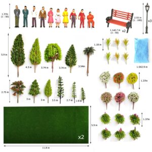 QuarenDen Model Scenery Kit, 47pcs, Painted Figures, Model Train Scenery, Miniature Trees, Tiny People, Grass Mat for Miniature Scene Landscape QuarenDen Model Scenery Kit, 47pcs, Painted Figures, Model Train Scenery, Miniature Trees, Tiny People, Grass Mat for Miniature Scene Landscape