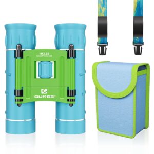 QUNSE Small Mini Binoculars Compact for Kids Adults-10x25 Portable Binoculars for Bird Watching Travel Opera Fishing Football Game Blue-Green