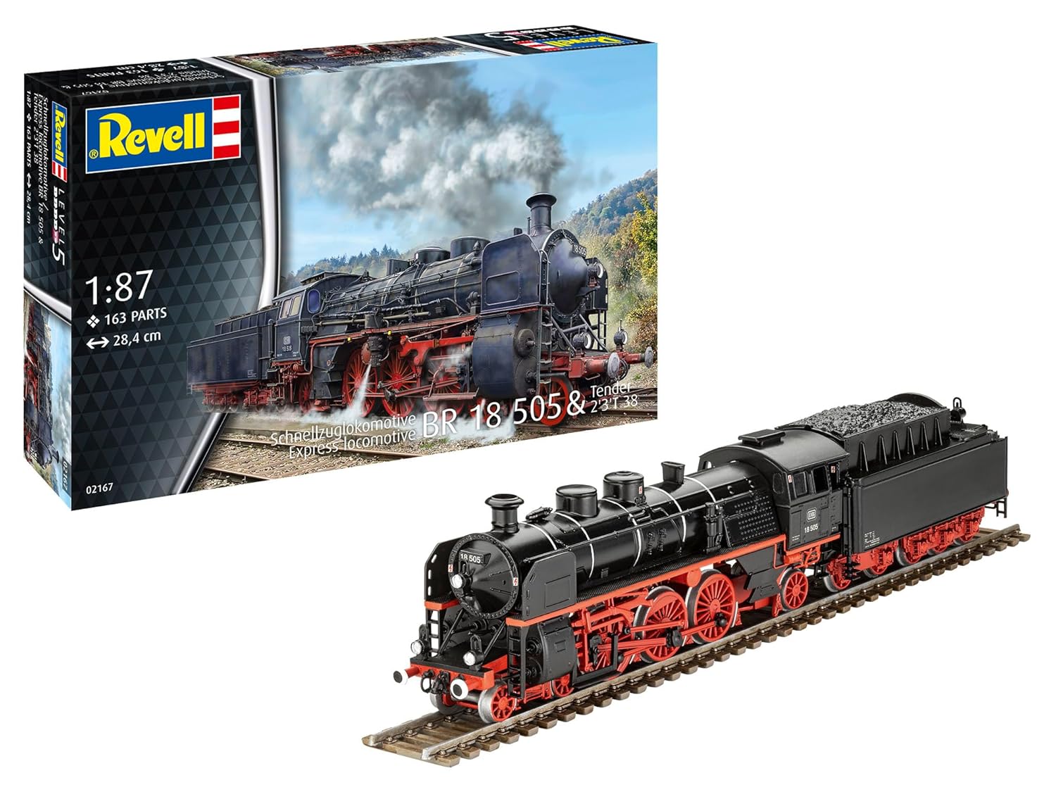 Revell Model Kit Express Train Locomotive BR 18 505-1:87 Scale - Historic Steam Locomotive - Detailed Model with Tender - Precise Chassis & Push Rods - Perfect for Model...