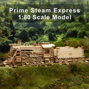 ROKR 3D Wooden Puzzle for Adults-Mechanical Train Model Kits-Brain Teaser Puzzles-Vehicle Building Kits-Unique Gift for Kids on Birthday/Christmas Day(1:80 Scale)(MC501-Prime...