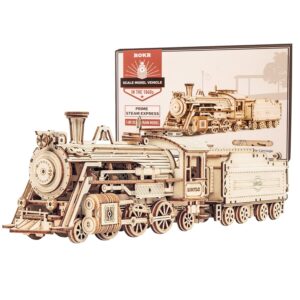 ROKR 3D Wooden Puzzle for Adults-Mechanical Train Model Kits-Brain Teaser Puzzles-Vehicle Building Kits-Unique Gift for Kids on Birthday/Christmas Day(1:80 Scale)(MC501-Prime...
