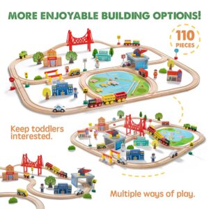 Tiny Land Train Set 110pcs Wooden Train Set, Toy Train for Boys & Girls with Track for 3-7 Years Old Toddlers & Kids, Railway Set Tiny Land Train Set 110pcs Wooden Train Set, Toy Train for Boys & Girls with Track for 3-7 Years Old Toddlers & Kids, Railway Set
