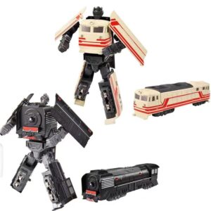 Tiydiygo 2 Pack Train Transformer Figurines Ornaments,Retro Train Modern High-Speed Rail Model Robot Crafts Home Office School Park Room Desk Decoration (C)