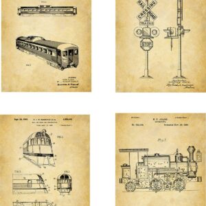 Train Patent Wall Art Prints – set of 4 (8×10) Unframed – wall art decor for locomotive lovers Train Patent Wall Art Prints - set of 4 (8x10) Unframed - wall art decor for locomotive lovers