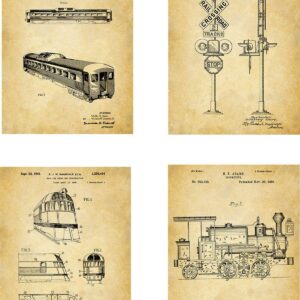 Train Patent Wall Art Prints - set of 4 (8x10) Unframed - wall art decor for locomotive lovers